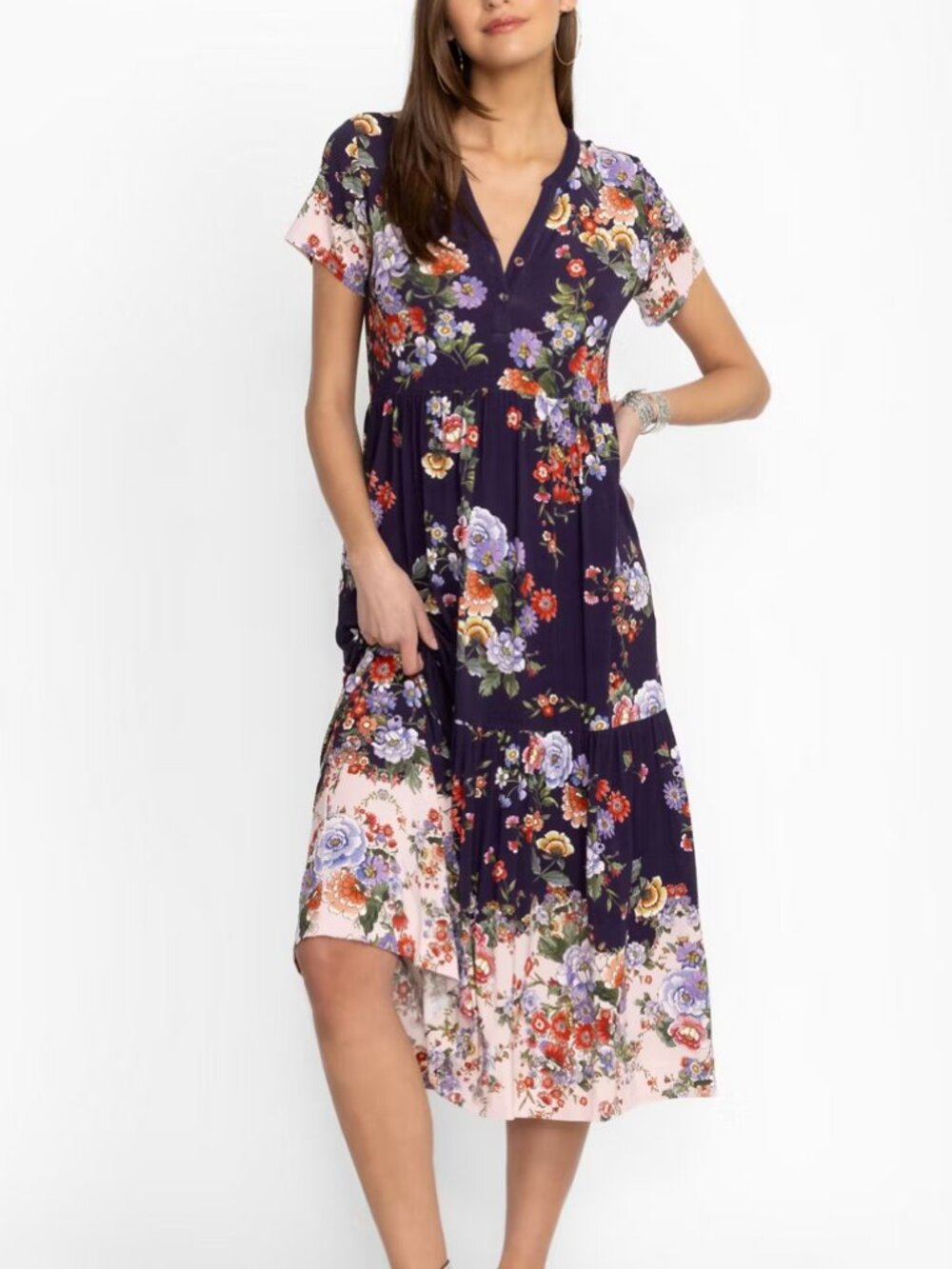 JOHNNY WAS THE JANIE FAVORITE HENLEY TIERED DRESS